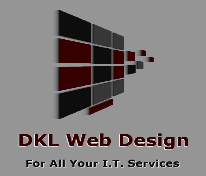 A close up of a logo, the text says: 'DKL Web Design For All Your I.T. Services'